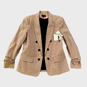 NWT 1. State Ruched Sleeve Plaid Blazer Medium